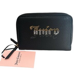 JUICY COUTURE BLACK BREAKING THE RULES DOUBLE ZIP AROUND SMALL WALLET NWT